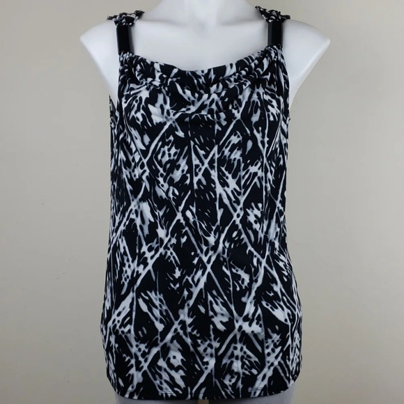 Kenneth Cole Black & White Draped Front Tank Top - Picture 1 of 12